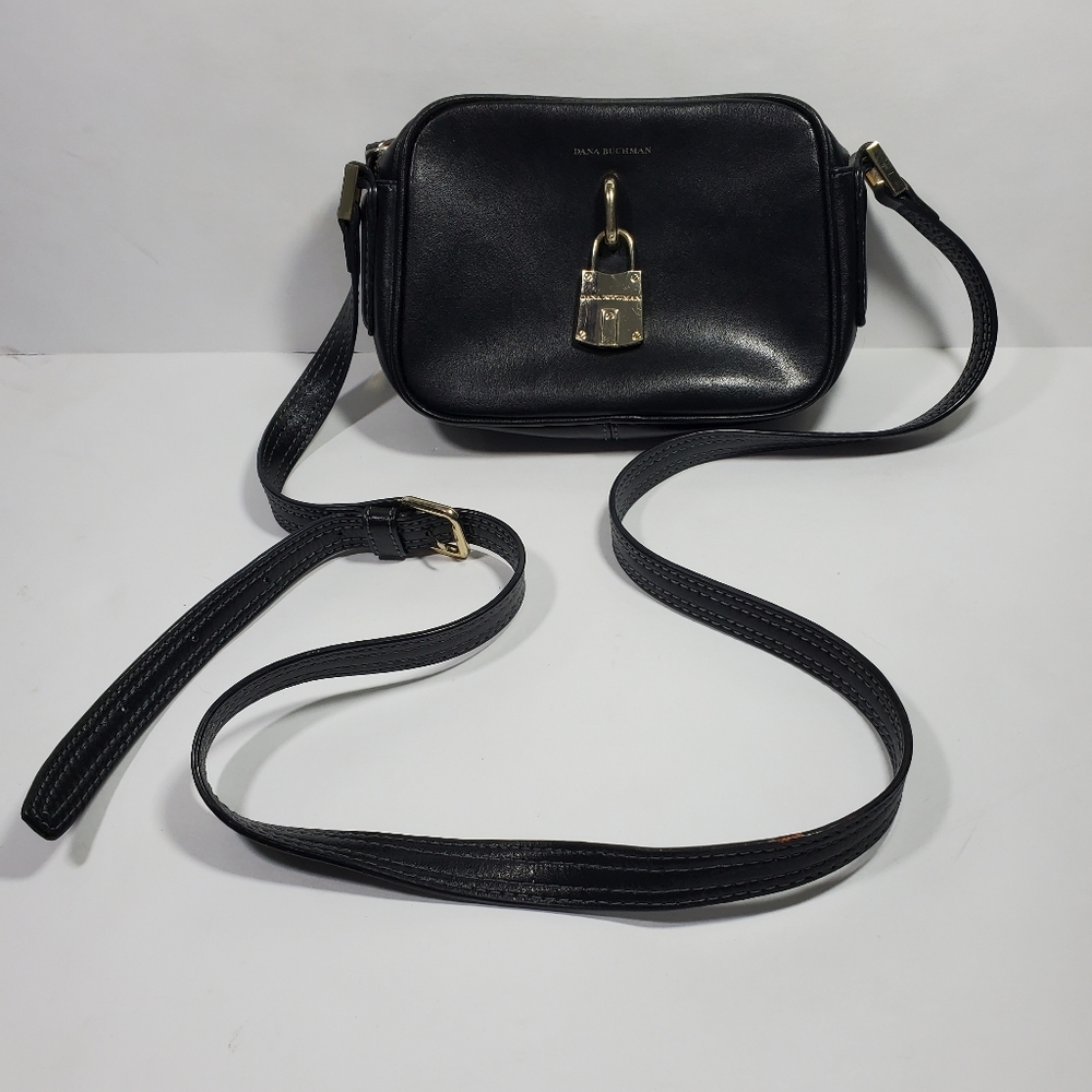 Dana Buchman Lock Black Genuine Leather Mini Crossbody